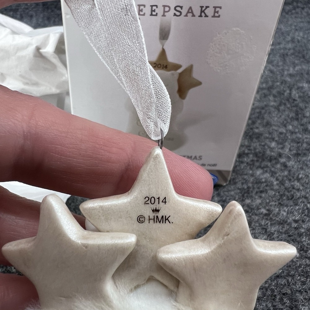 2014 Baby's First Christmas Hallmark Keepsake Ornament White Bear in Stocking - Picture 5 of 8